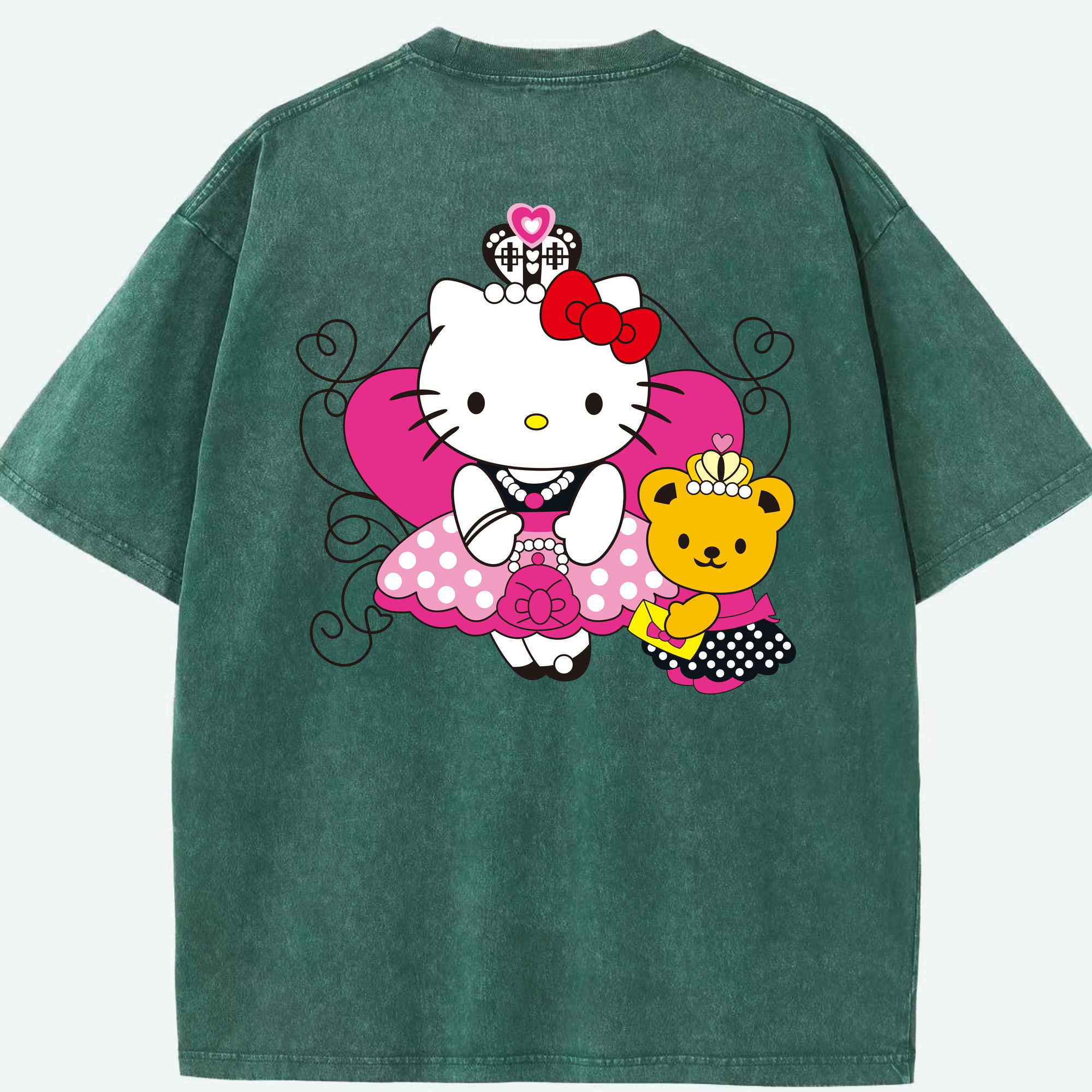 （画像用） Hello Kitty ハローキティ 綿100% ヴィンテージ風 半袖Tシャツ（背面プリント）